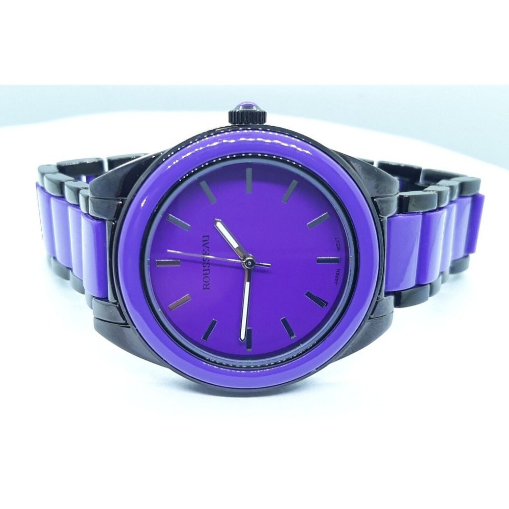 Rousseau Kemora Unisex Watch Analog Quartz Bracelet Purple Dial Black and Purple